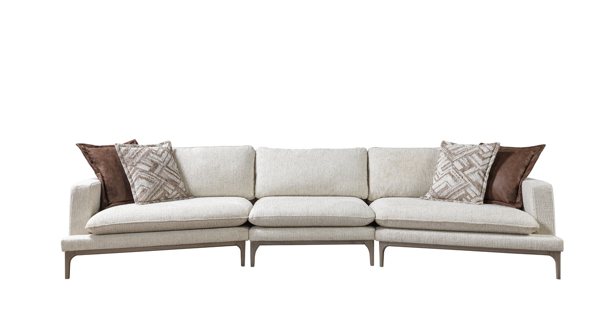 Alexis Ivory Linen 3-Piece Curved 126" Sectional with Ottoman