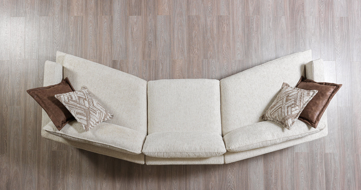 Alexis Ivory Linen 3-Piece Curved 126" Sectional with Ottoman