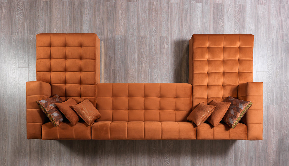 Amelia Orange Velvet Double Chaise 140" Sectional