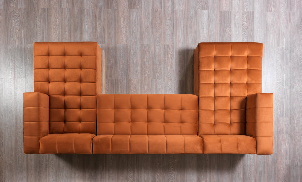 Amelia Orange Velvet Double Chaise 140" Sectional