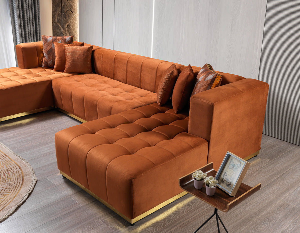 Amelia Orange Velvet Double Chaise 140" Sectional