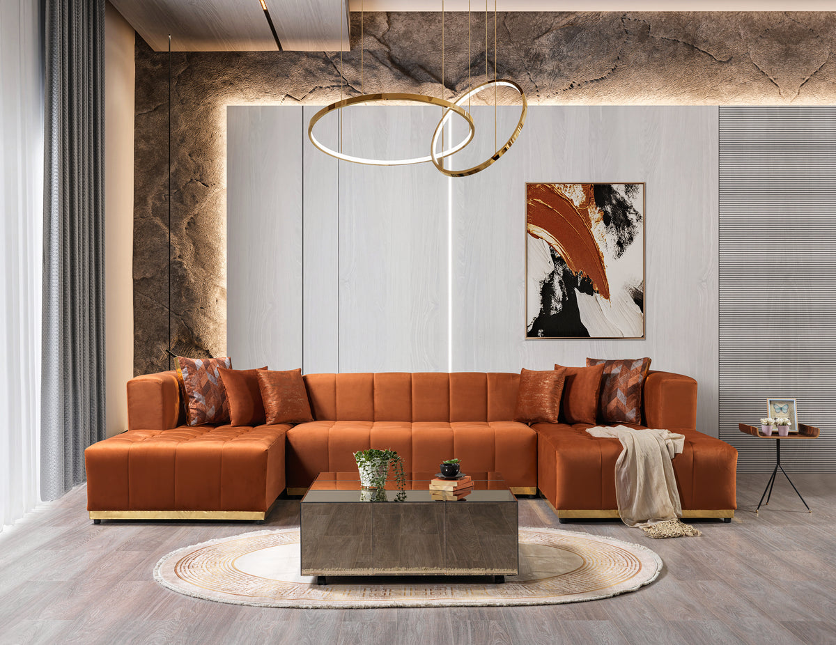 Amelia Orange Velvet Double Chaise 140" Sectional
