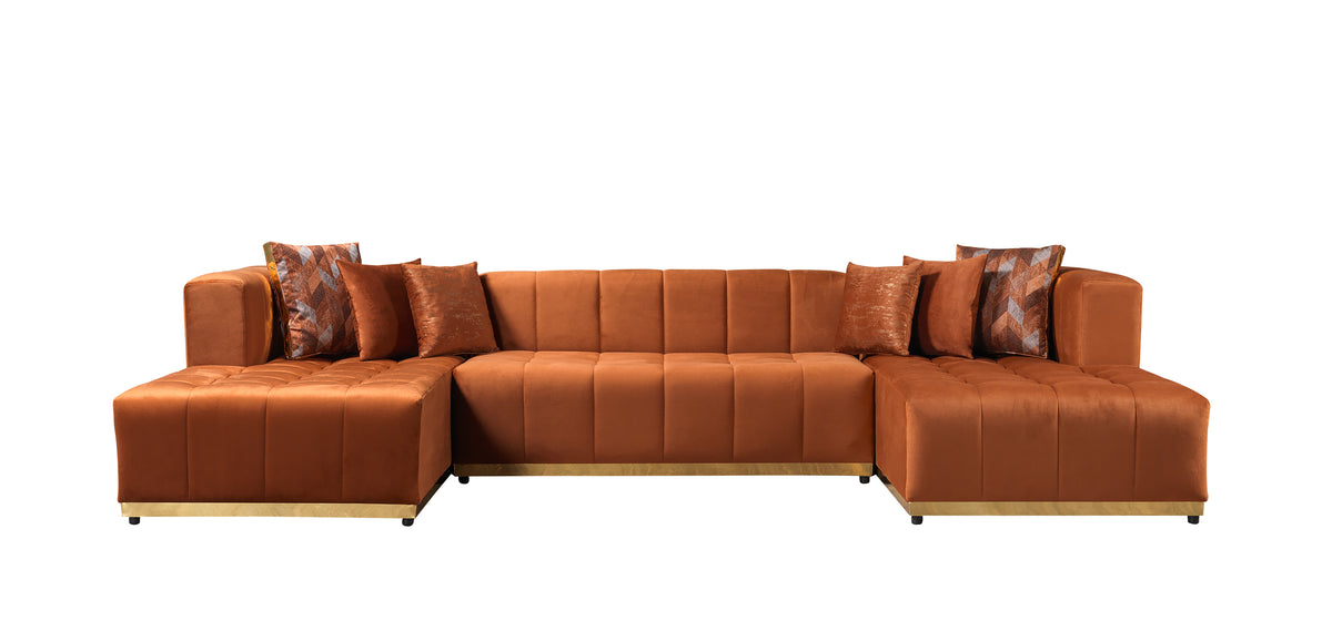 Amelia Orange Velvet Double Chaise 140" Sectional