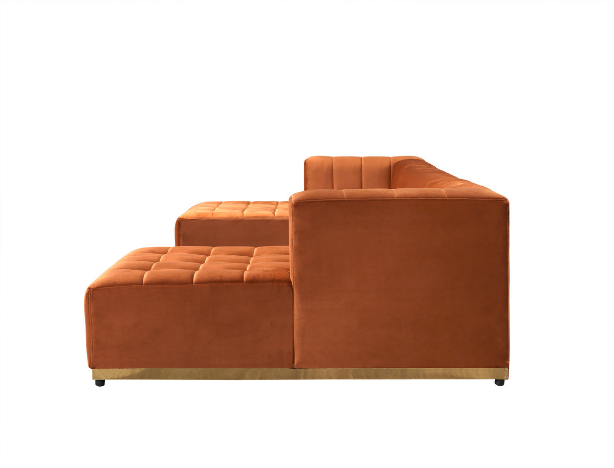 Amelia Orange Velvet Double Chaise 140" Sectional