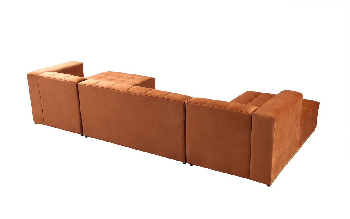 Amelia Orange Velvet Double Chaise 140" Sectional