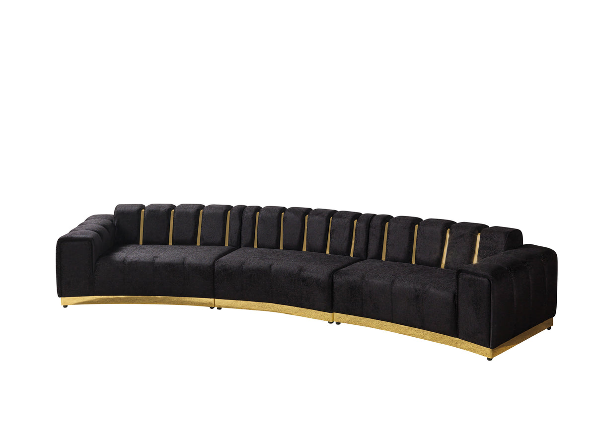 Anne Black Velvet 3-Piece Curved 165" Sectional