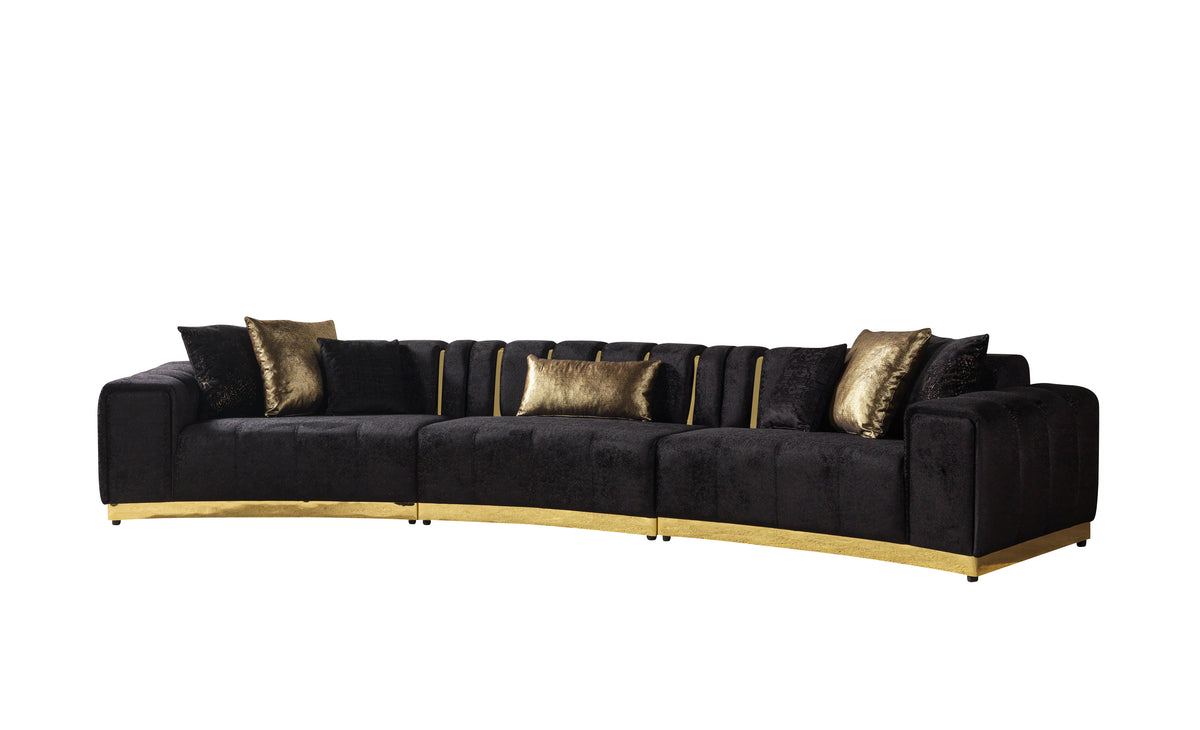 Anne Black Velvet 3-Piece Curved 165" Sectional