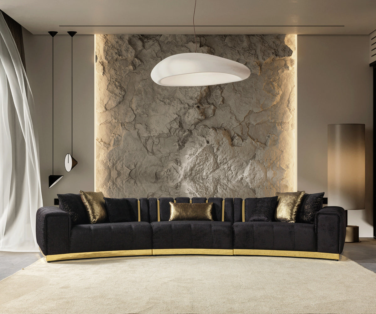 Anne Black Velvet 3-Piece Curved 165" Sectional