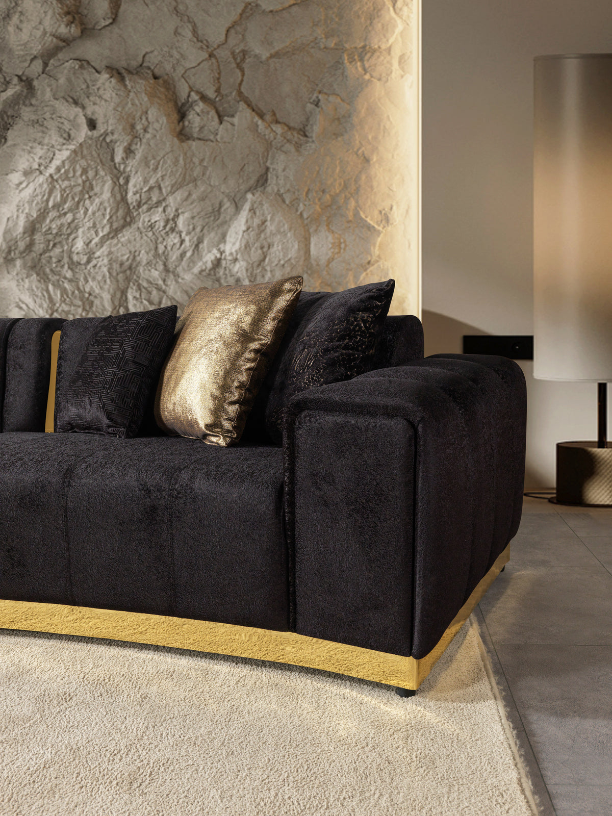 Anne Black Velvet 3-Piece Curved 165" Sectional