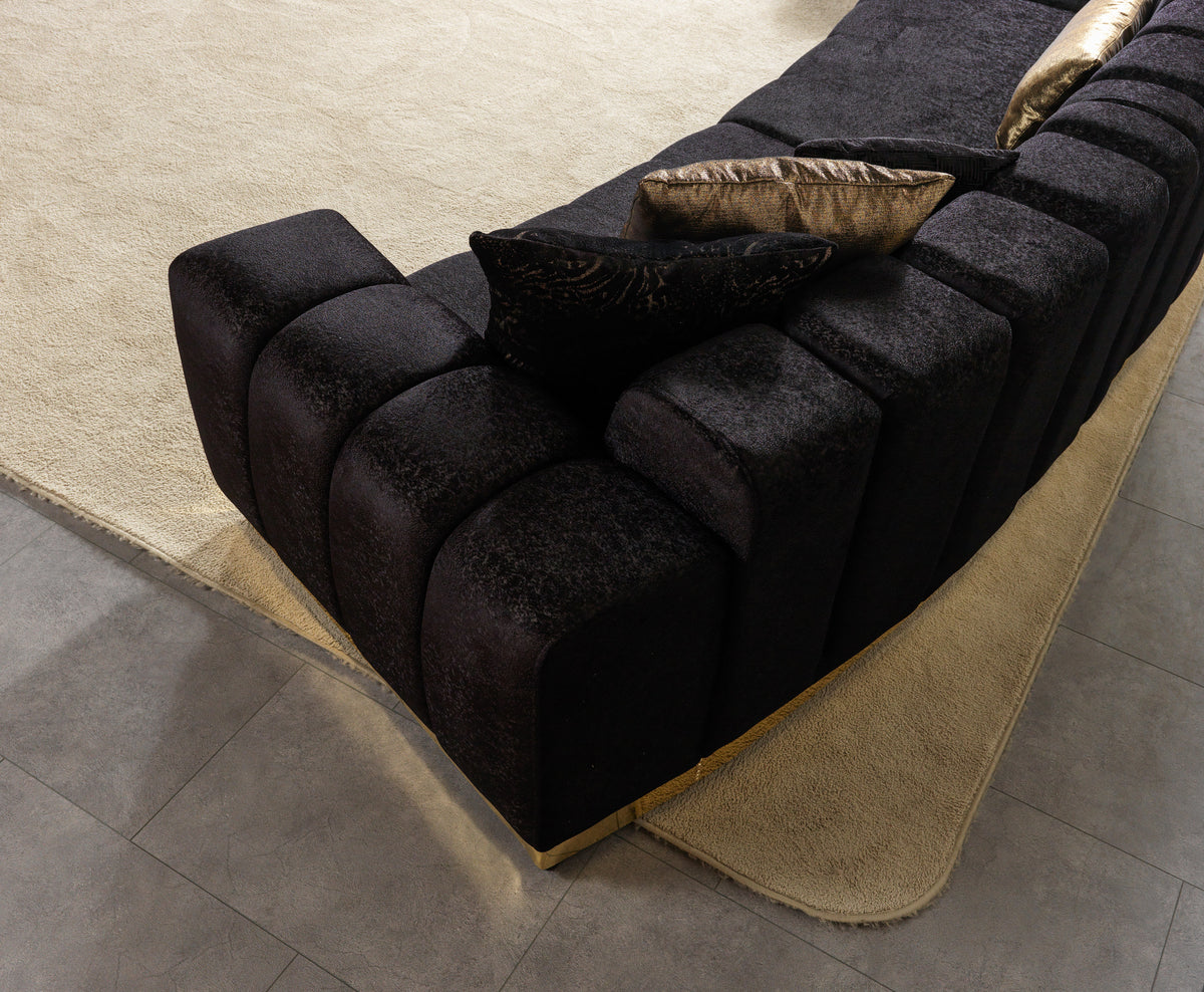 Anne Black Velvet 3-Piece Curved 165" Sectional