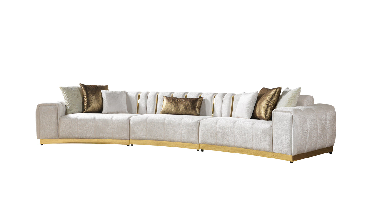 Anne Ivory Velvet 3-Piece Curved 165" Sectional