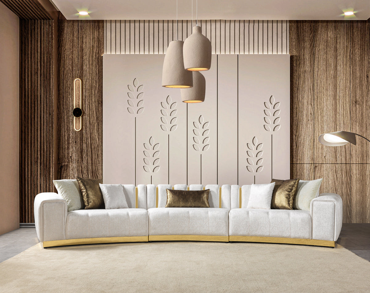 Anne Ivory Velvet 3-Piece Curved 165" Sectional