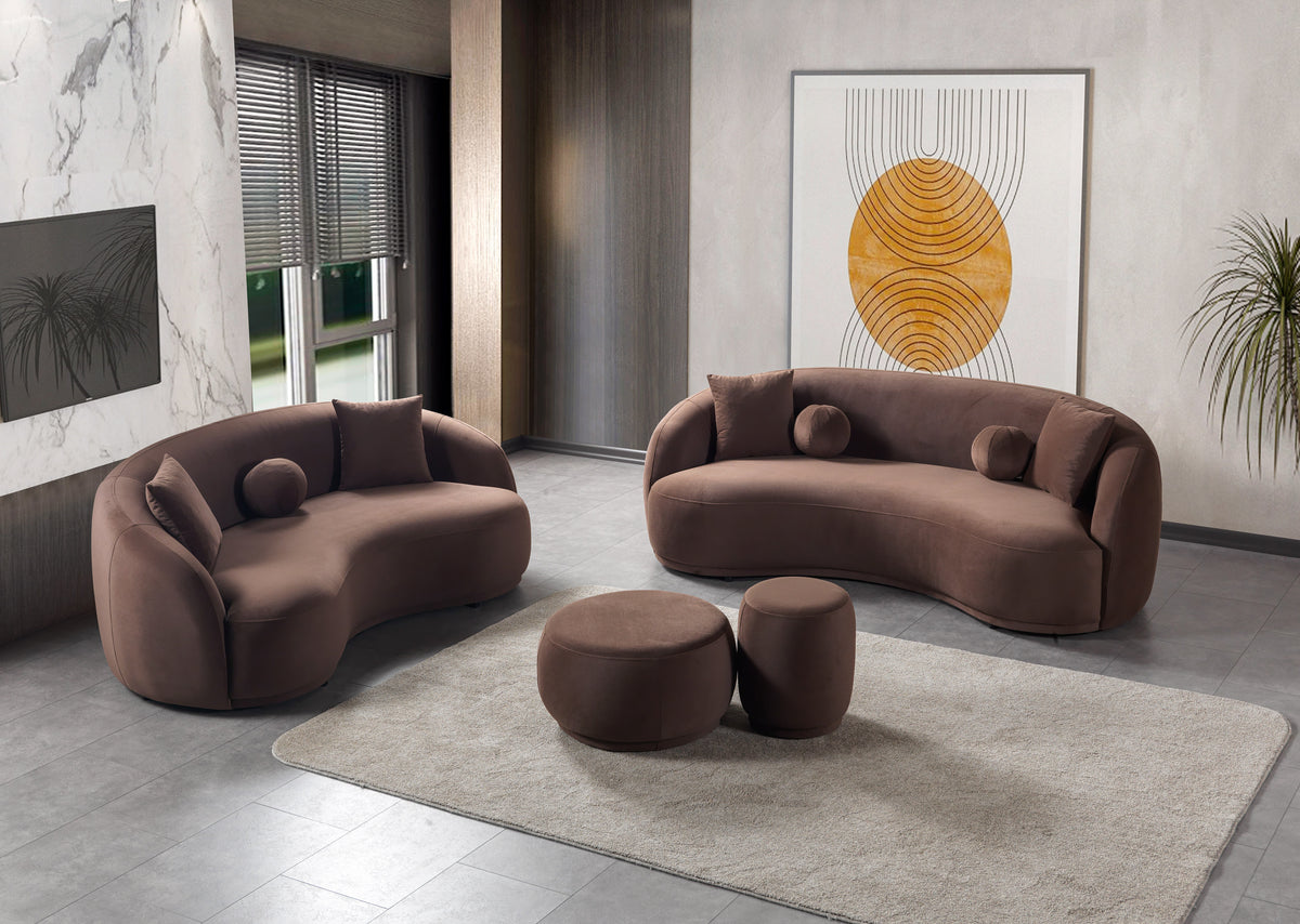 Emily Coffee Velvet Sofa 91"