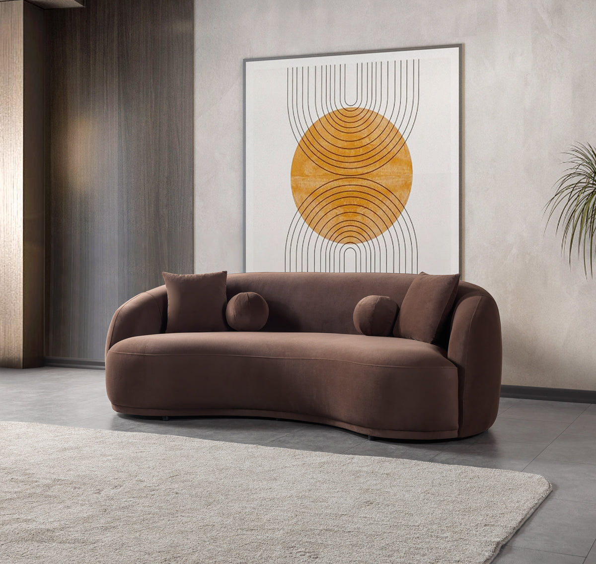 Emily Coffee Velvet Sofa 91"