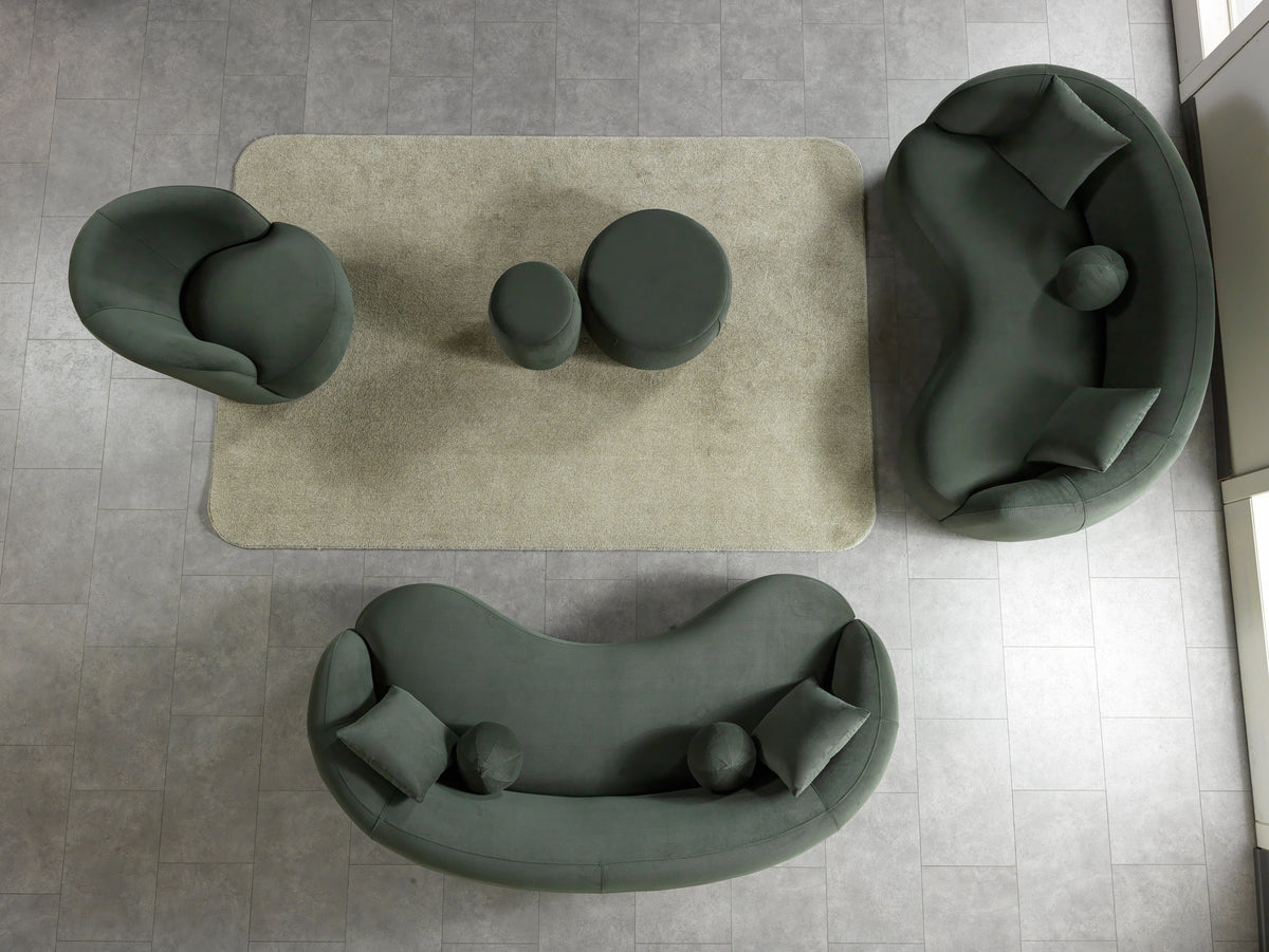 Ava Green Velvet Round Ottoman