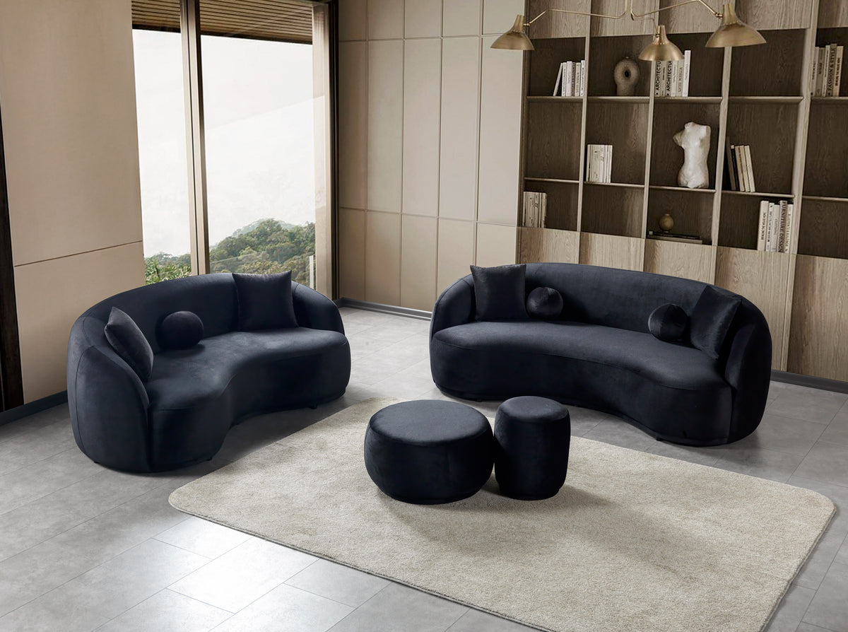 Emily Black Velvet Sofa 91"
