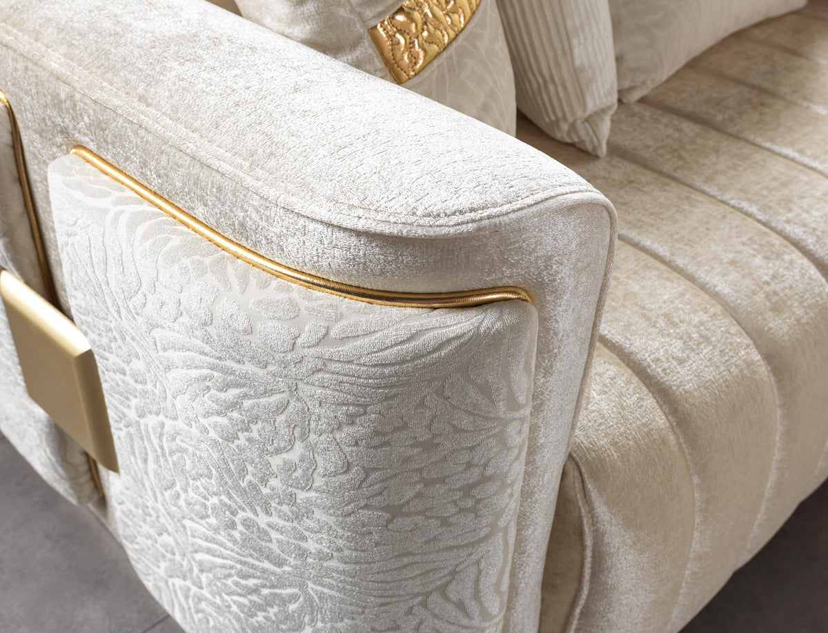 Carlina Ivory Velvet Sofa & Loveseat view 6