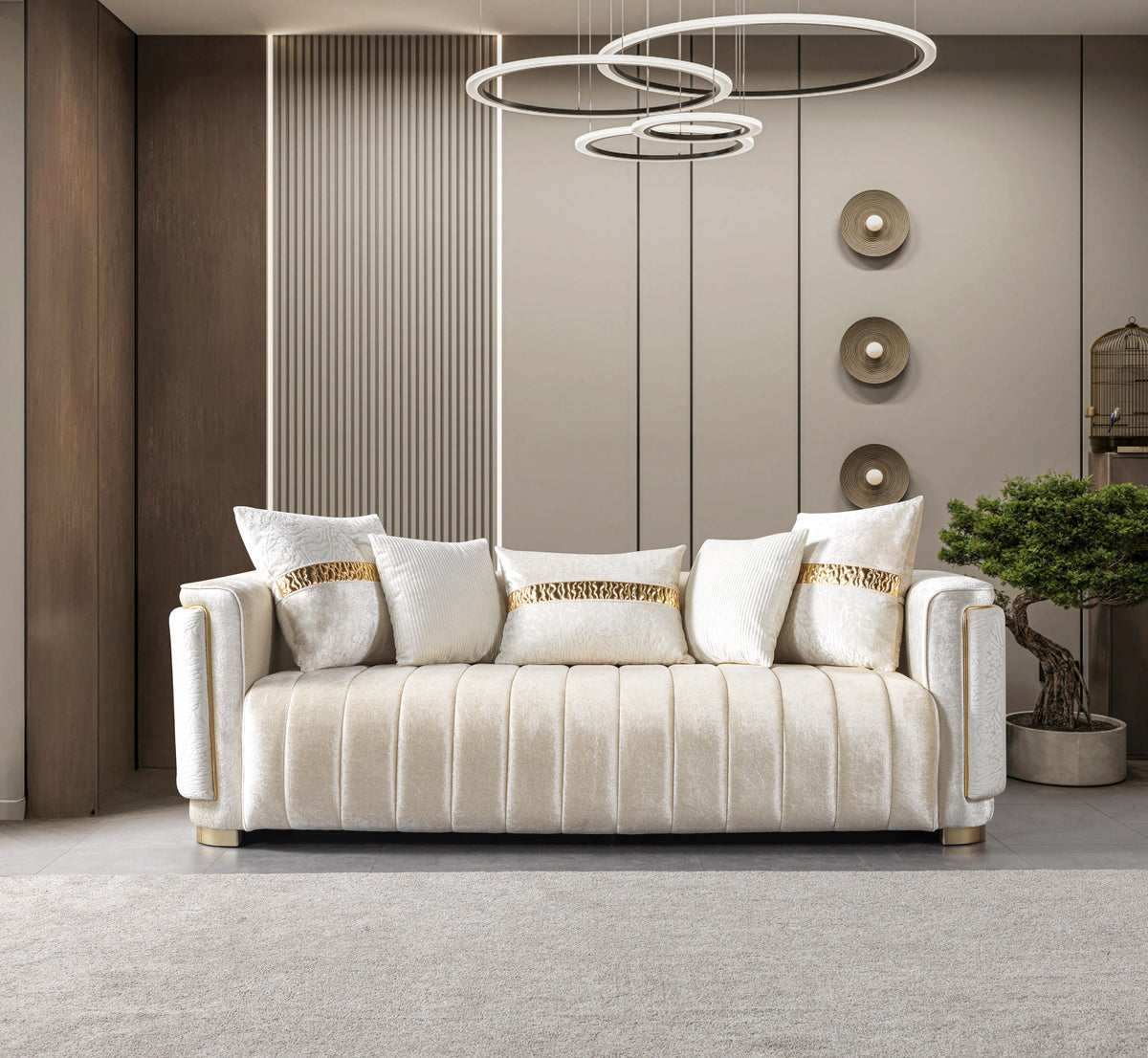 Carlina Ivory Velvet Sofa from Ella Furniture