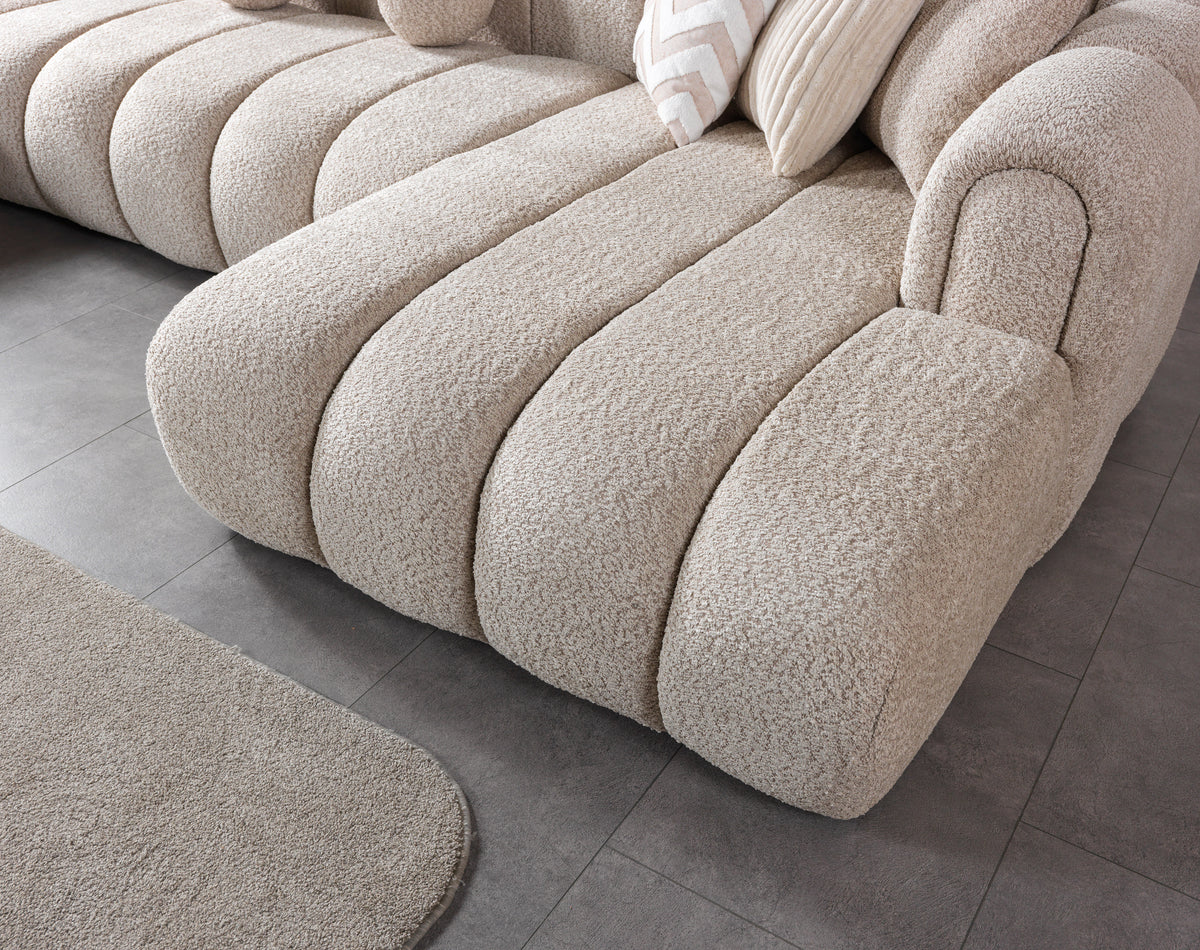 Lis Sand Boucle Double Chaise 147" Sectional view 7