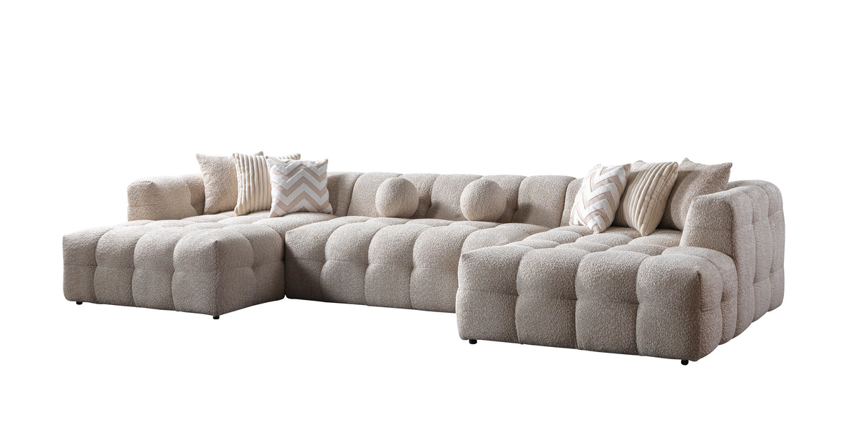 Ivy Sand Boucle Double Chaise 146" Sectional view 14