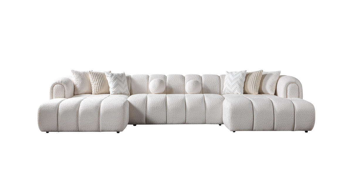 Lis Ivory Boucle Double Chaise 147" Sectional view 13