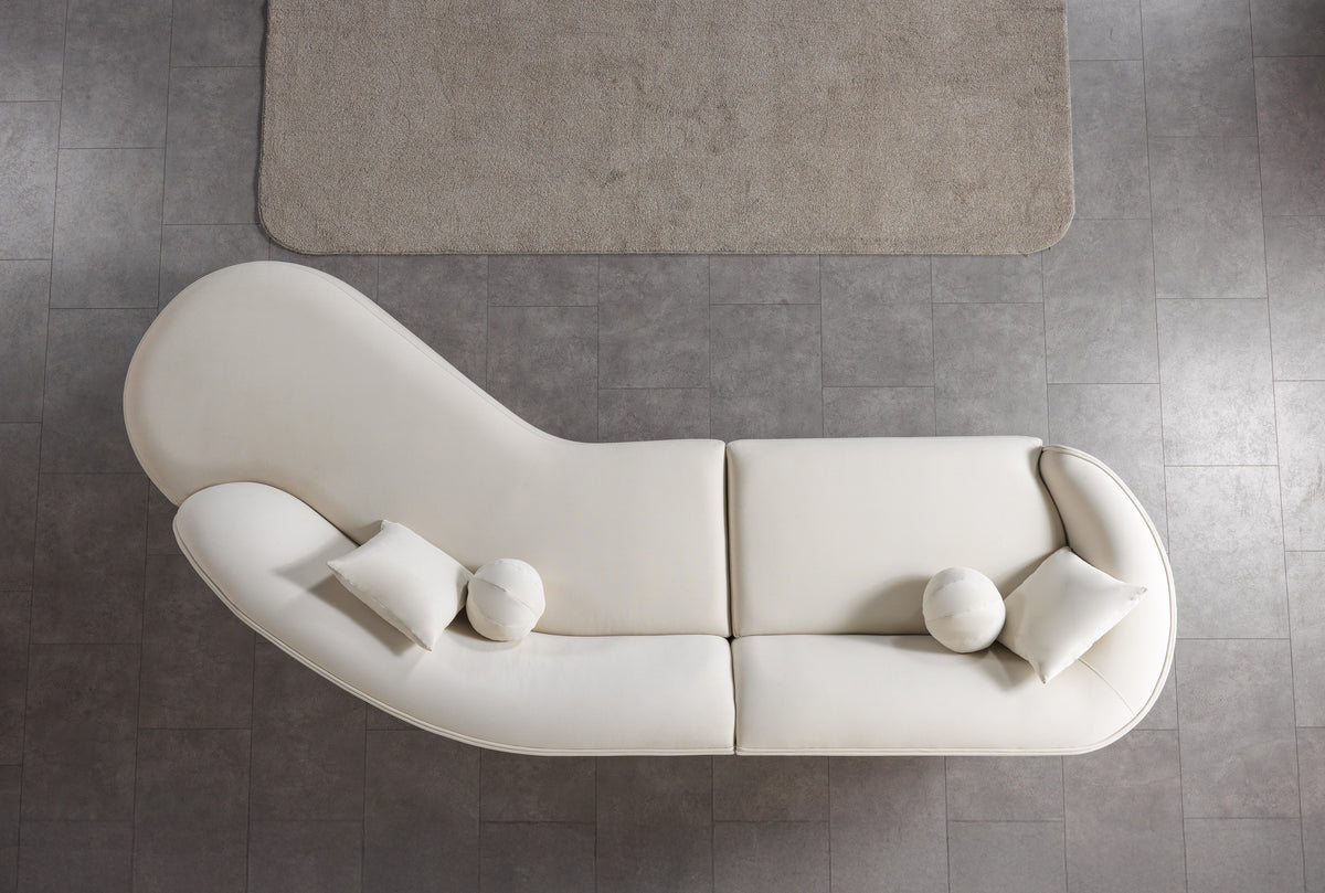 Cloe Ivory Velvet Curved 134" RAF Sectional view 6