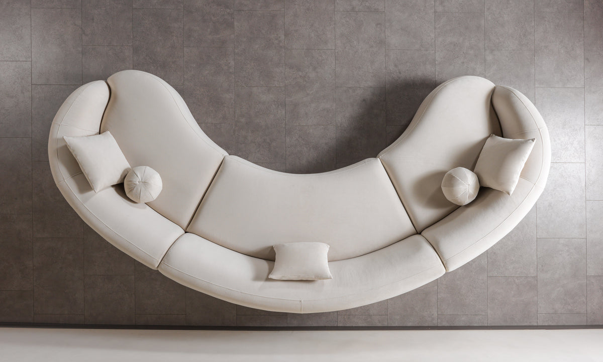 Bonita Ivory Velvet 3-Piece Curved 138" Sectional view 6