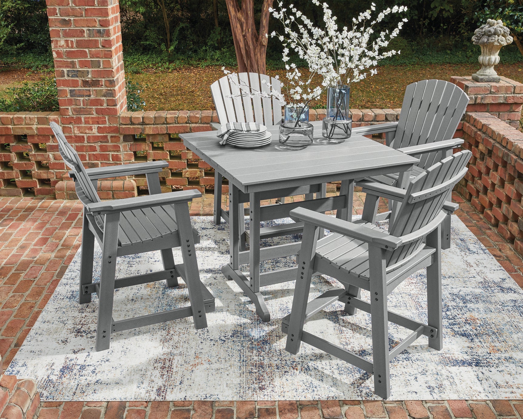 Sanctuary Dark Gray Beach Outdoor Counter Height Dining Table and 4 Barstools