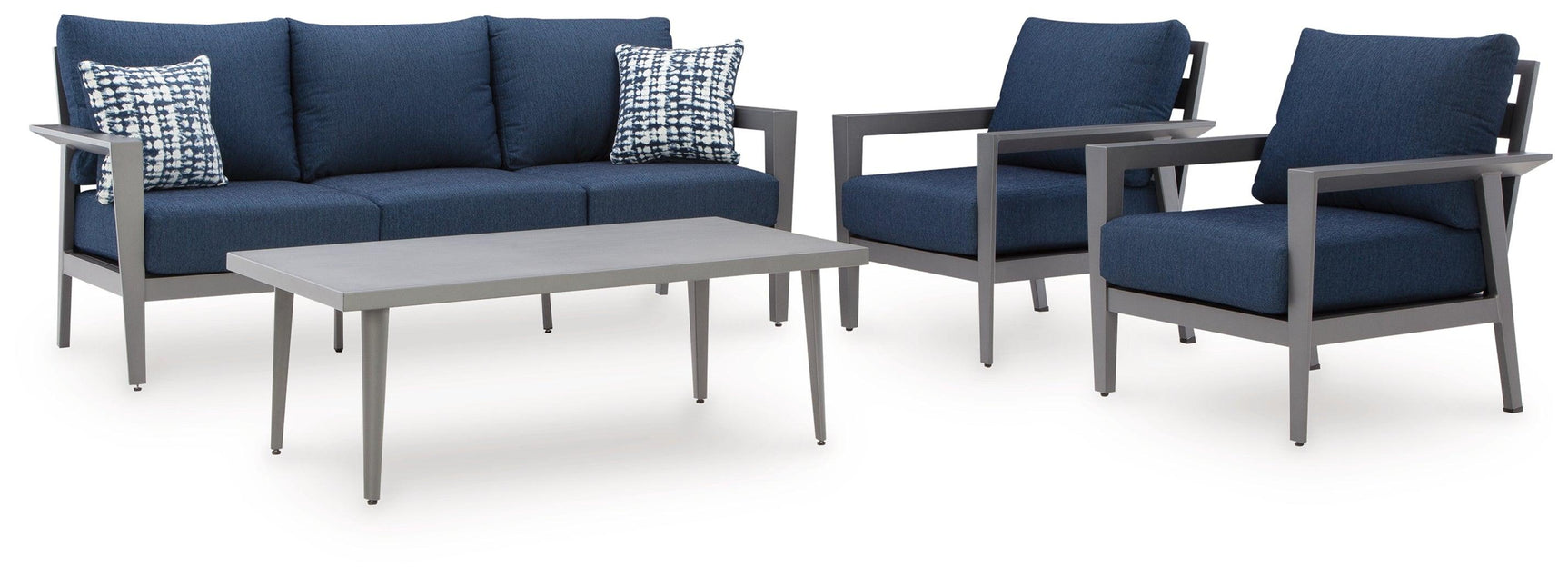 Gali Gray/Blue Outdoor Sofa/Chairs/Table Set (Set of 4)