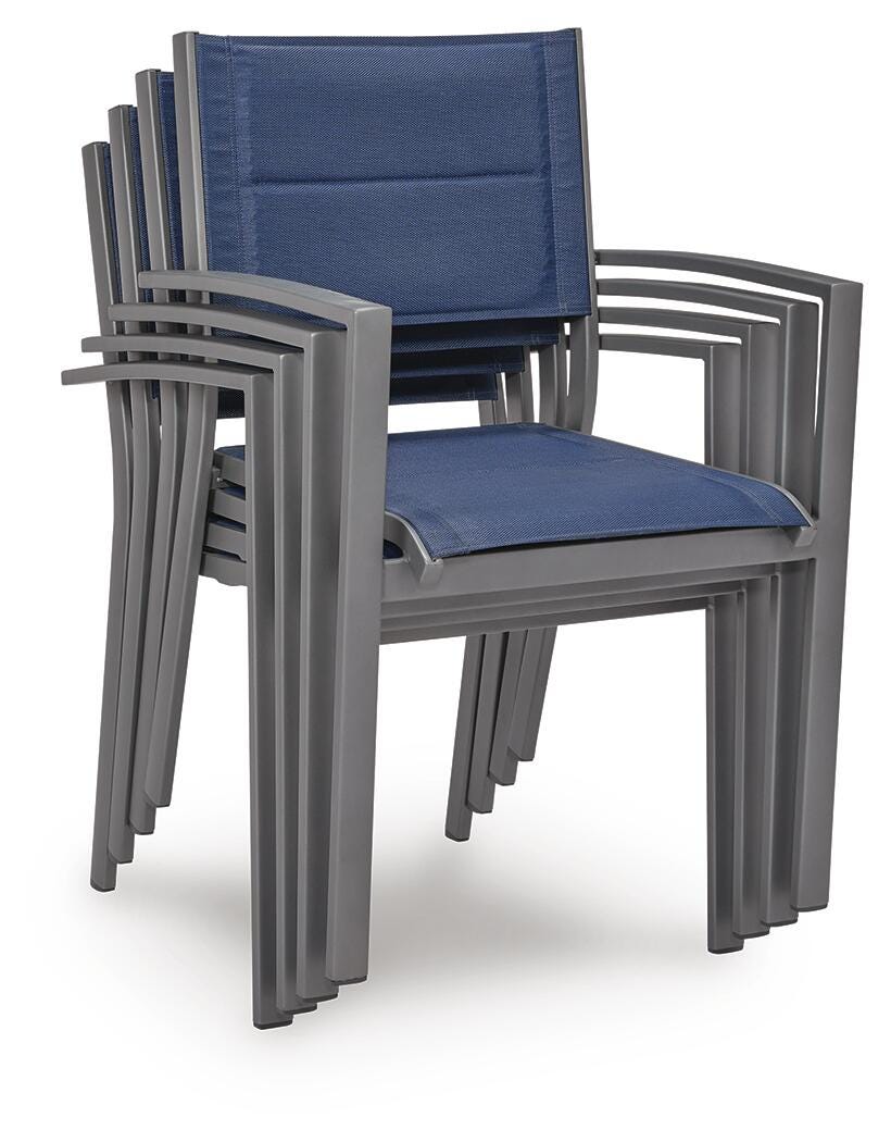 Rocky Creek Blue/Gray Outdoor Sling Arm Chair (Set of 4)