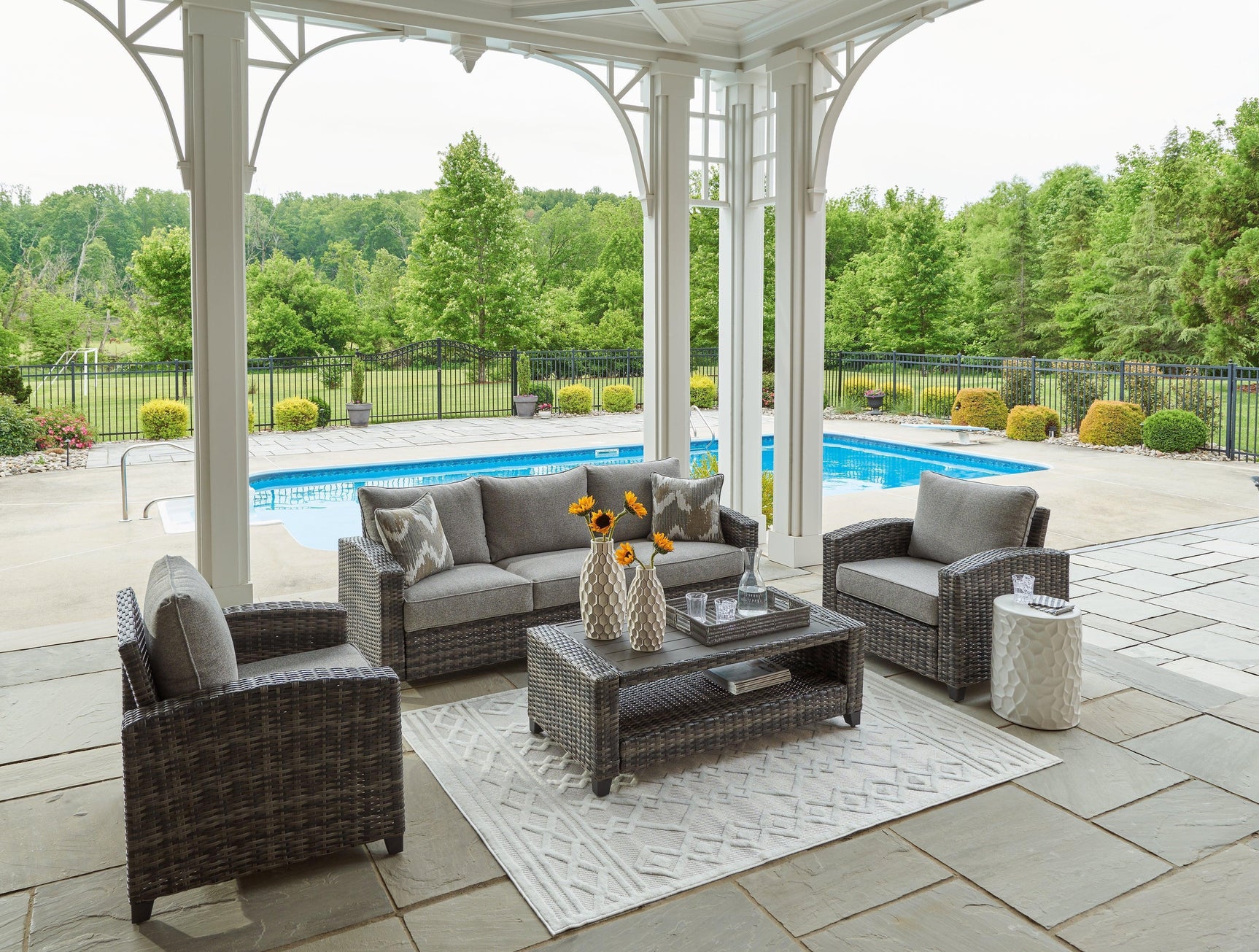 Oasis Court Gray Outdoor Sofa Chairs Table Set (Set of 4)
