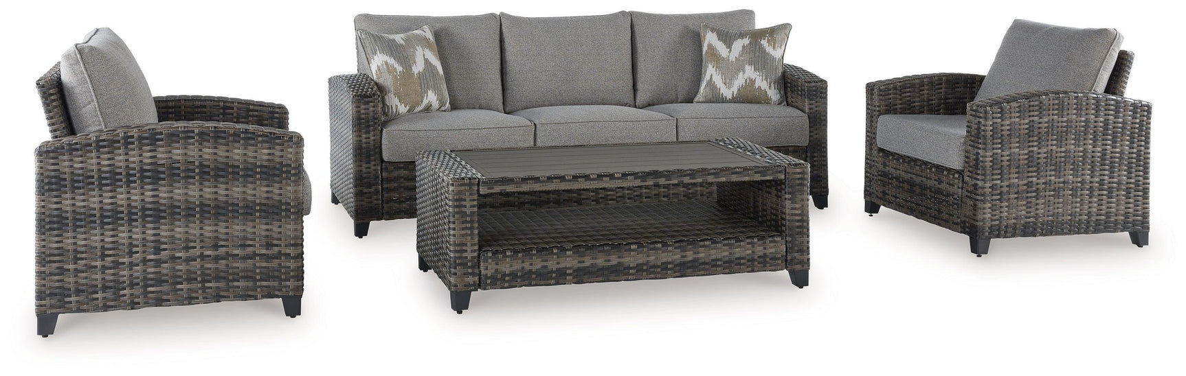 Oasis Court Gray Outdoor Sofa Chairs Table Set (Set of 4)