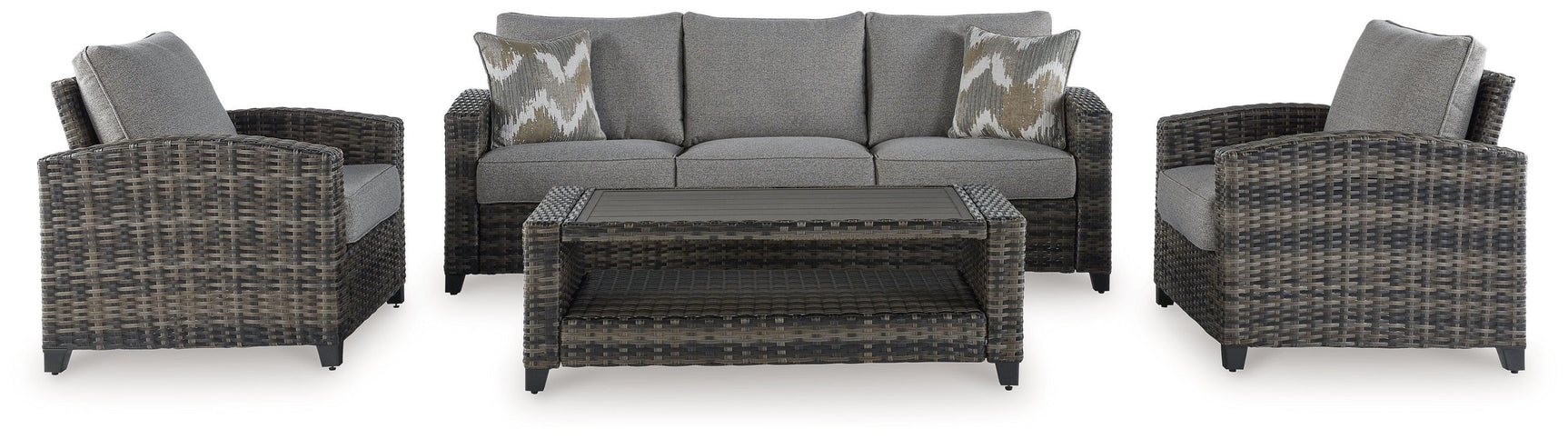 Oasis Court Gray Outdoor Sofa Chairs Table Set (Set of 4)