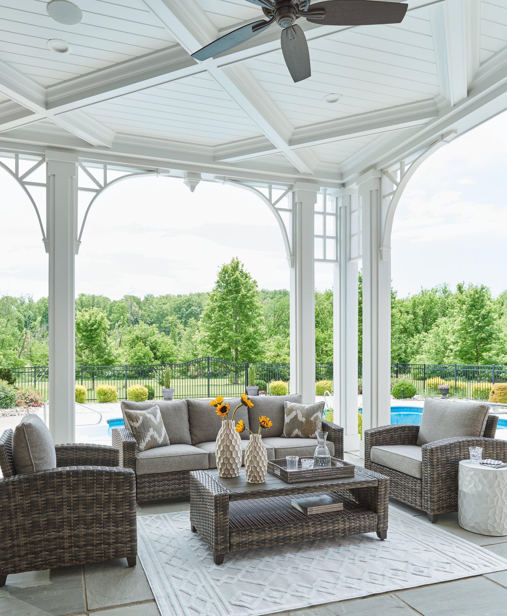 Oasis Court Gray Outdoor Sofa Chairs Table Set (Set of 4)