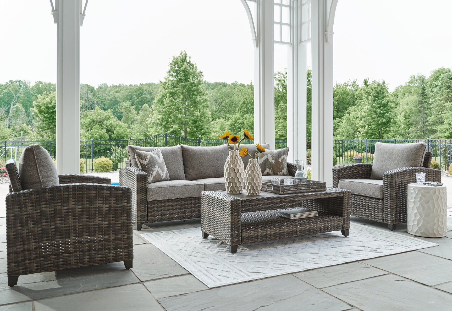 Oasis Court Gray Outdoor Sofa Chairs Table Set (Set of 4)