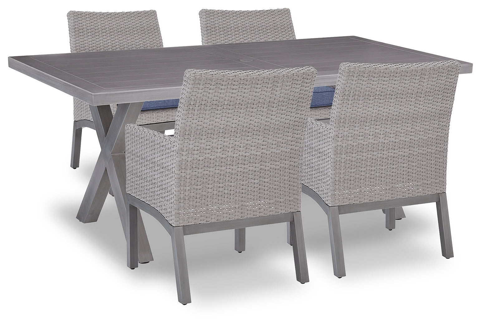 Half Gray Moon Beach Outdoor Dining Table and 4 Chairs