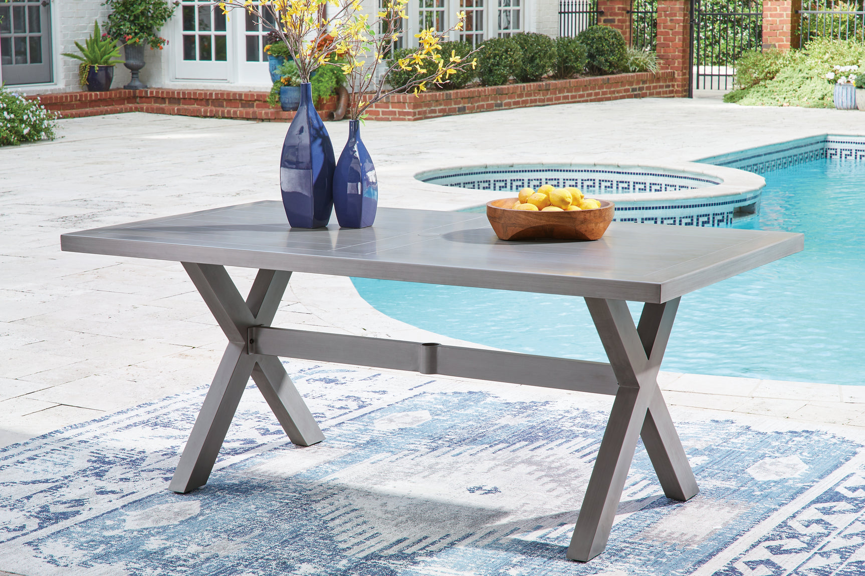 Half Gray Moon Beach Outdoor Dining Table and 4 Chairs