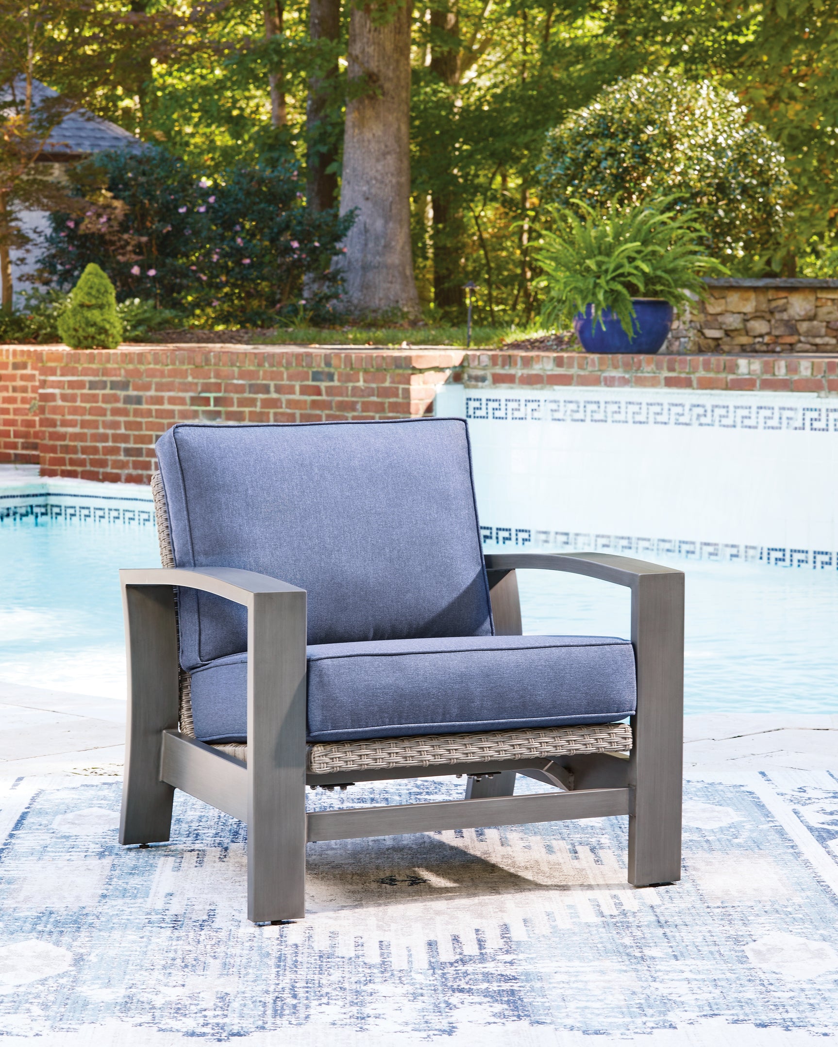 Half Blue/Gray Moon Beach Outdoor Sofa with 2 Lounge Chairs