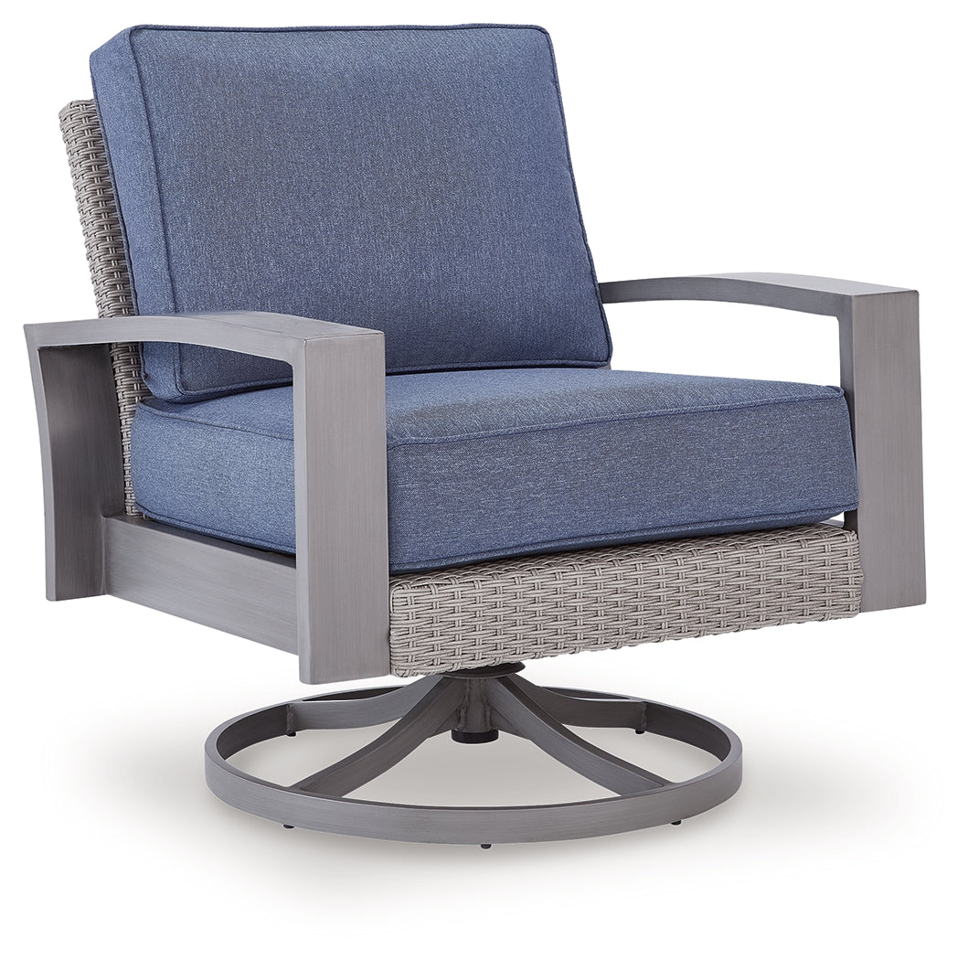 Half Moon Beach Blue/Gray Outdoor Swivel Lounge Chair with Cushion