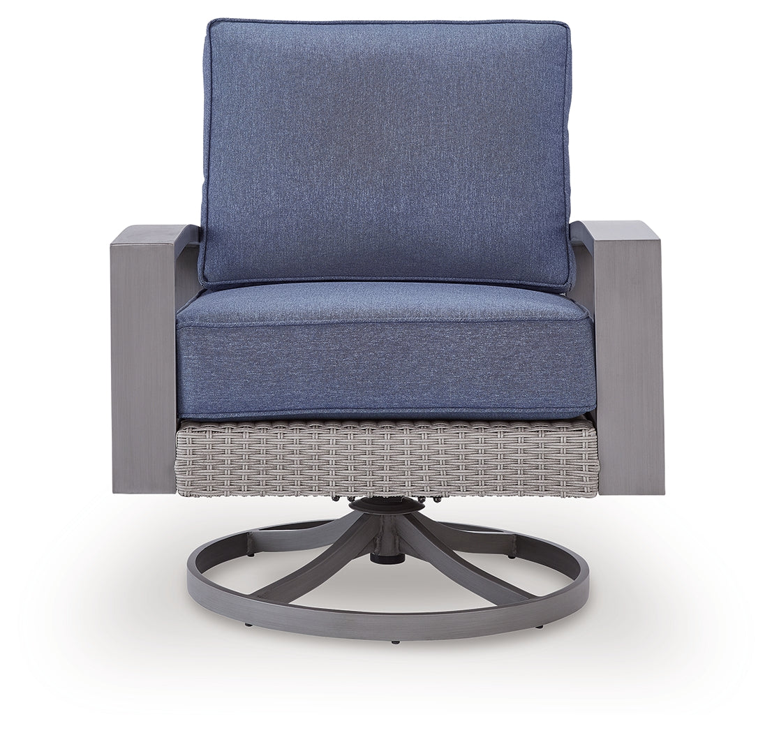 Half Moon Beach Blue/Gray Outdoor Swivel Lounge Chair with Cushion