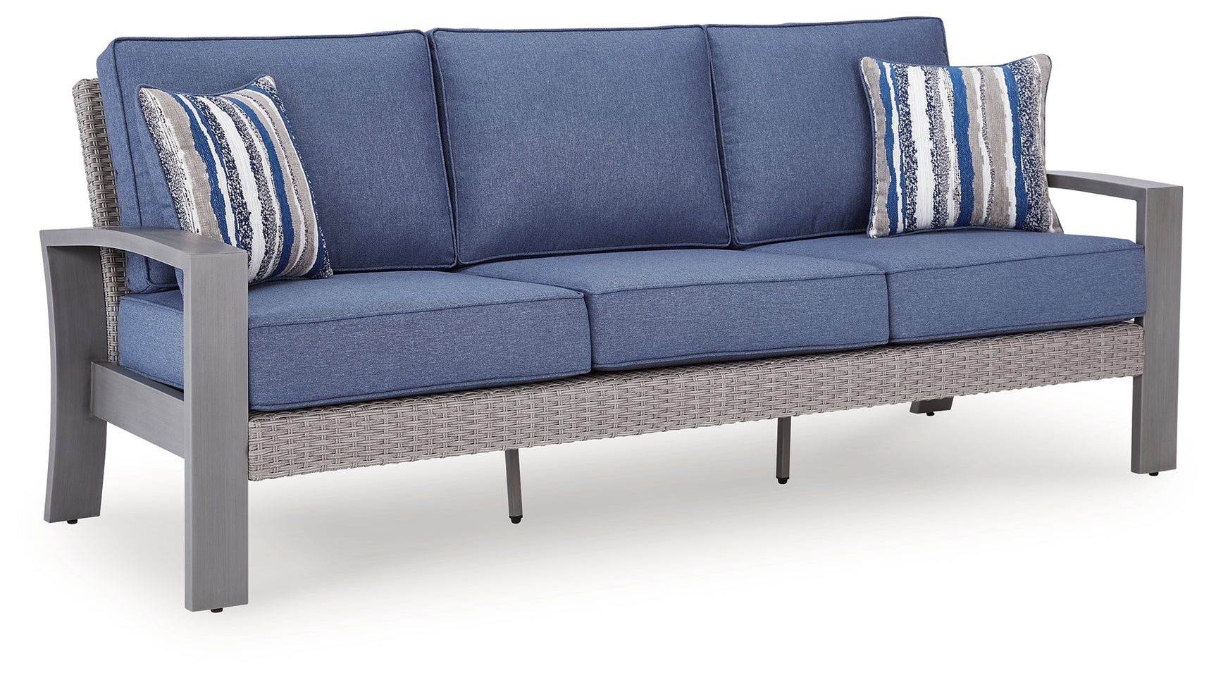 Half Blue/Gray Moon Beach Outdoor Sofa and 2 Chairs with Coffee Table