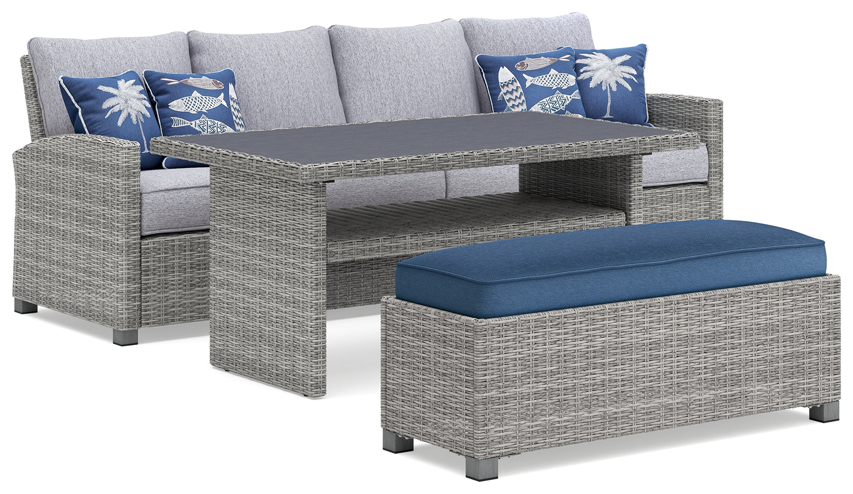 Naples Light Gray Beach 2-Piece Outdoor Sectional with Multi-use Table and Bench