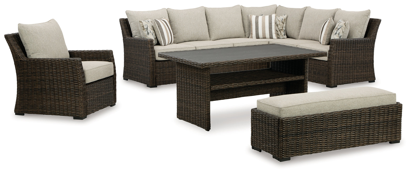 Brook Brown Ranch Outdoor Sectional Set with Lounge Chair and Coffee Table