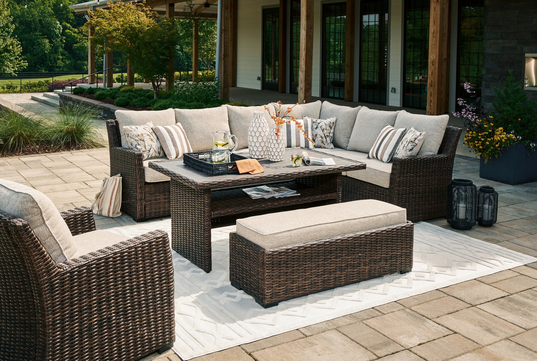 Brook Brown Ranch Outdoor Sectional Set with Lounge Chair and Coffee Table
