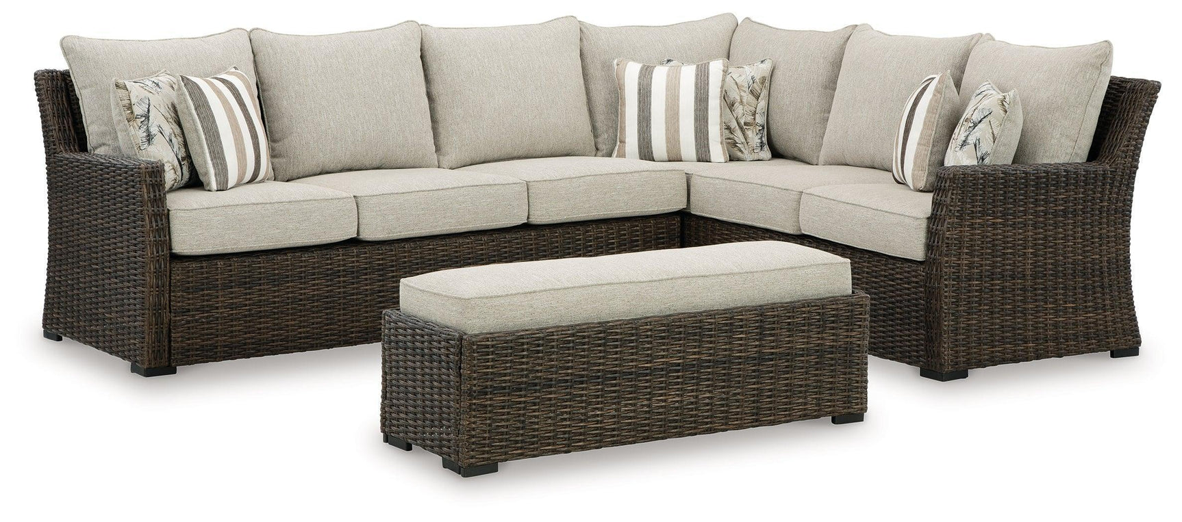 Brook Ranch Brown Outdoor Sofa Sectional and Bench Set with Cushions (3-Piece)
