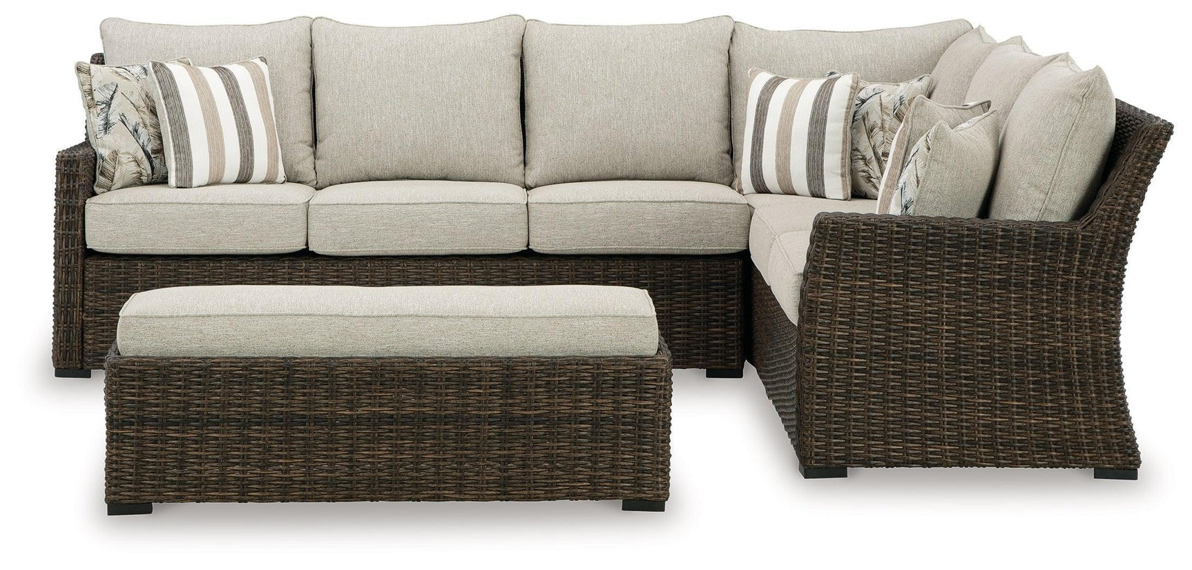 Brook Ranch Brown Outdoor Sofa Sectional and Bench Set with Cushions (3-Piece)