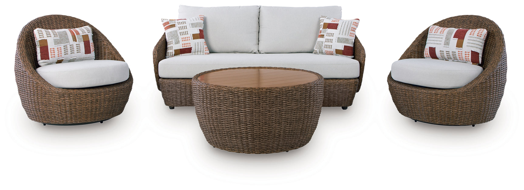 Double Beige Point Outdoor Sofa, Loveseat and 2 Lounge Chairs with Coffee Table