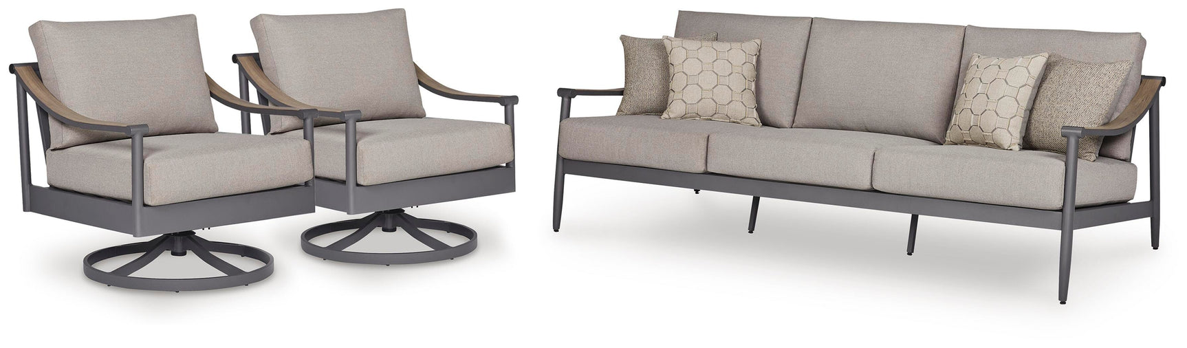 Ocean Gray Beach Outdoor Sofa with 2 Lounge Chairs