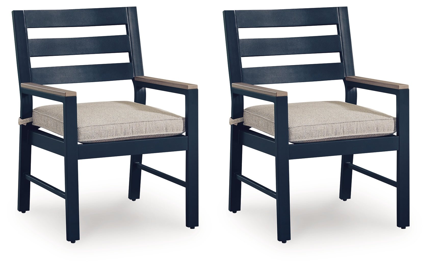 East Beach Navy Blue/Driftwood Outdoor Arm Chair with Cushion (Set of 2)