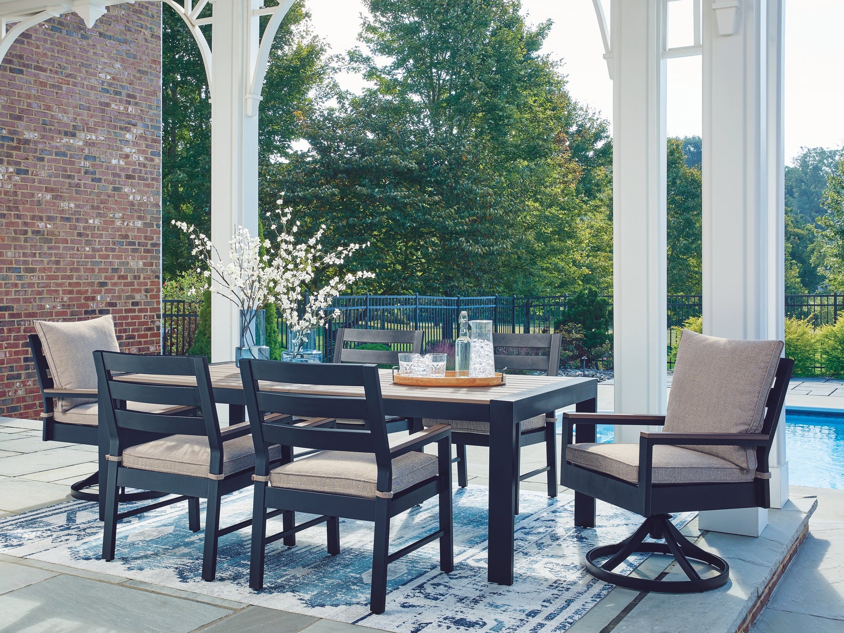 East Navy Blue/Driftwood Beach Outdoor Dining Table and 6 Chairs